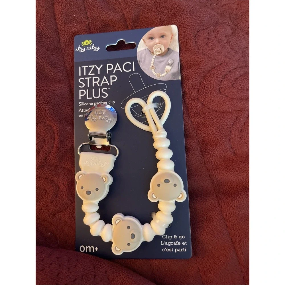 2 - Itzy Ritzy Paci Strap + Silicone Pacifier Clip, Bear Clip, No Paci Included